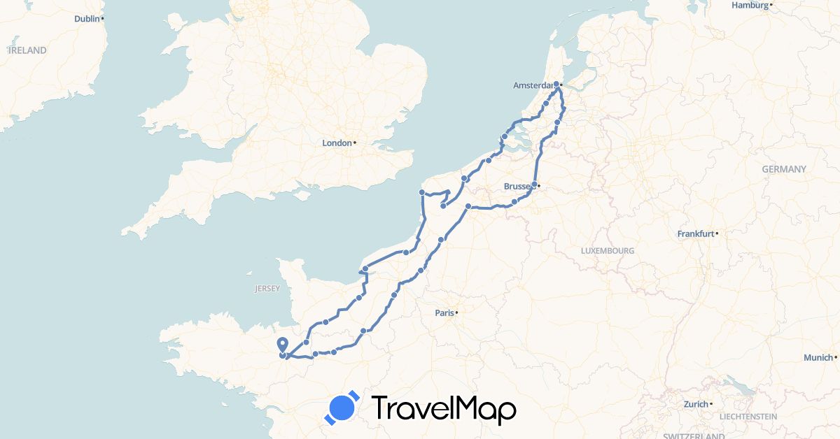 TravelMap itinerary: driving, cycling in Belgium, France, Netherlands (Europe)